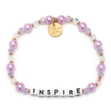 Little Words Project Lilac Dream Inspire Bracelet – Light purple beaded bracelet with “INSPIRE” letter beads, available at Be Charmed.