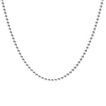 A silver ball chain necklace with 2mm beads, displayed against a white background. Available at Be Charmed