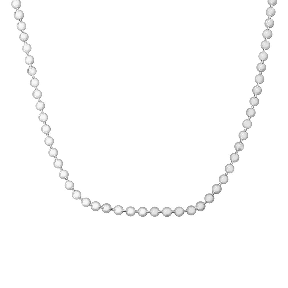 A silver ball chain necklace with large 3.0mm beads, displayed against a white background. Available at Be Charmed