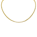 A gold rolo chain necklace on a black background. Available at Be Charmed