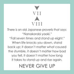 Product Card for Lola 7 Down 8 Up tag for necklace with an inspiring engraved message symbolizing strength and resilience. Available at Be Charmed.