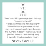 Product Card for Lola 7 Down 8 Up tag for necklace with an inspiring engraved message symbolizing strength and resilience. Available at Be Charmed.
