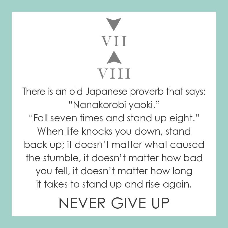 Product Card for Lola 7 Down 8 Up tag for necklace with an inspiring engraved message symbolizing strength and resilience. Available at Be Charmed.