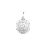 A sterling silver pendant with a allpine white enamel inlay designed to resemble a compass. Available at Be Charmed