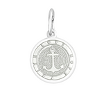 A sterling silver Lola pendant in alpine white with an enamel inlay in the shape of an anchor and a circular design, featuring the engraved text 'DON'T GIVE UP THE SHIP.'. BAvailable at Be Charmed
