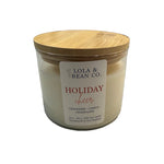Lola & Bean 3 Wick Soy Candle Holiday Cheer with festive holiday scent in a clean-burning soy blend, available at Be Charmed.