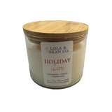 Lola & Bean 3 Wick Soy Candle Holiday Cheer with festive holiday scent in a clean-burning soy blend, available at Be Charmed.