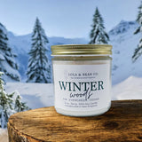 Lola & Bean 7.5 oz Soy Candle in Winter Woods — clean-burning, hand-poured candle with earthy, woodsy fragrance. Available at Be Charmed