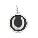 Black Lola Horseshoe silver pendant symbolizing luck and protection, meaningful lucky charm jewelry gift for everyday wear, Available at Be Charmed