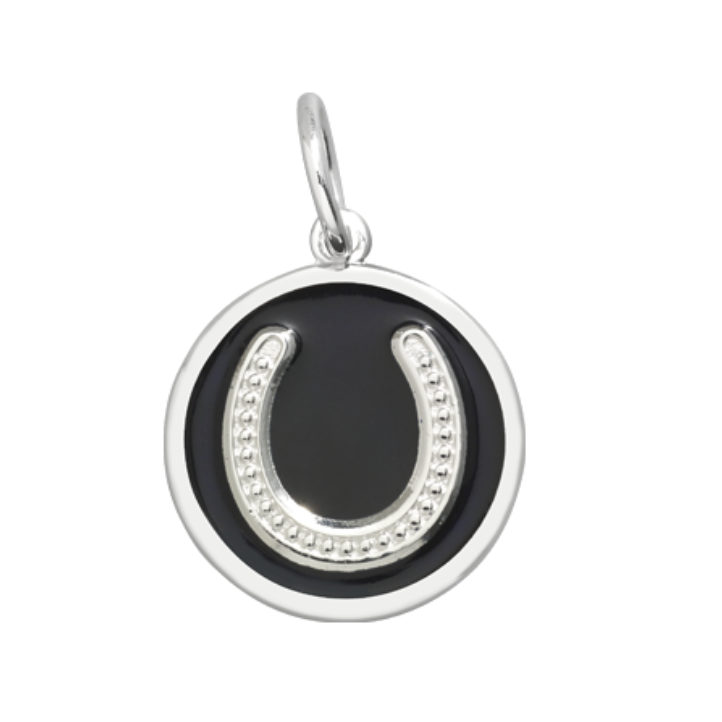 Black Lola Horseshoe silver pendant symbolizing luck and protection, meaningful lucky charm jewelry gift for everyday wear, Available at Be Charmed