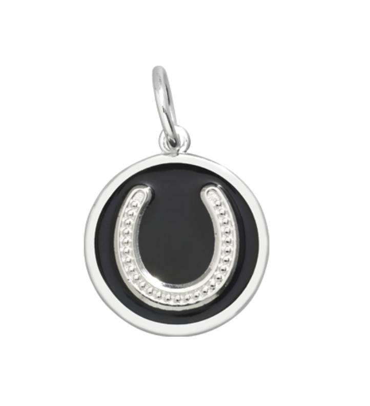 Black Lola Horseshoe silver pendant symbolizing luck and protection, meaningful lucky charm jewelry gift for everyday wear, Available at Be Charmed