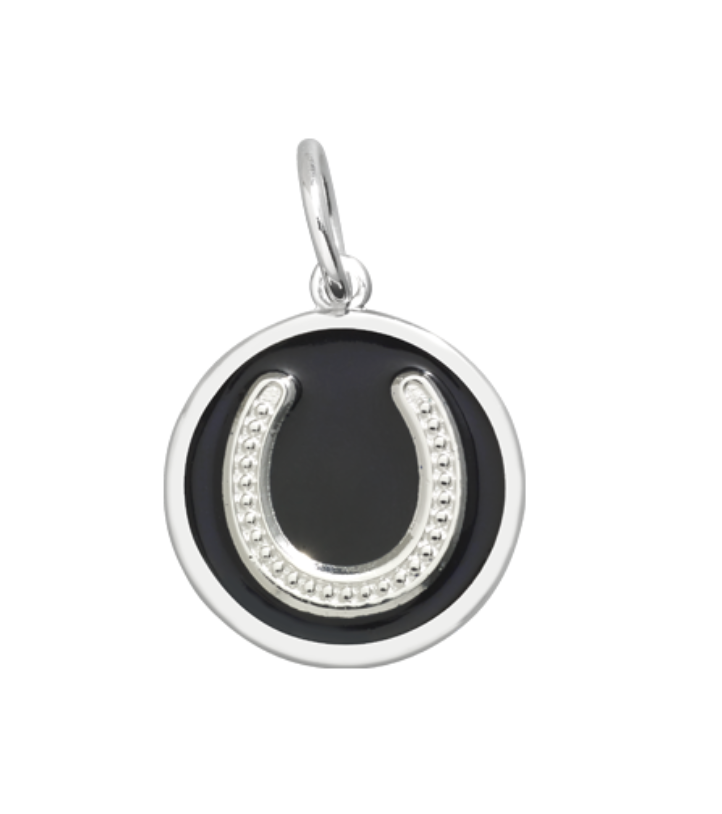 Black Lola Horseshoe silver pendant symbolizing luck and protection, meaningful lucky charm jewelry gift for everyday wear, Available at Be Charmed