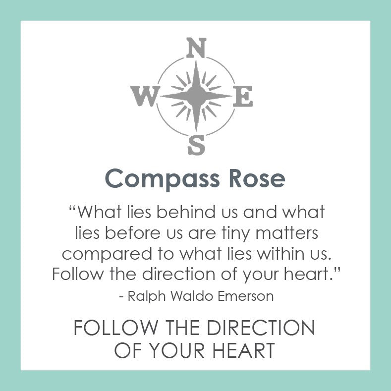 Lola Compass Pendant card with description . Available at Be Charmed
