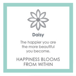 Lola Small Alpine White Daisy All Gold description card. Available at Be Charmed.
