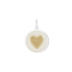 A Lola heart-shaped pendant with a Gold Vermeil and white color scheme. Available at Be Charmed