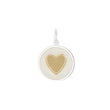 A Lola heart-shaped pendant with a Gold Vermeil and white color scheme. Available at Be Charmed