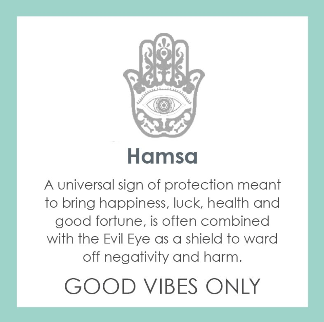 Lola Hamsa Pendant Product Card. Available at Be Charmed