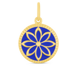 Lola Small Indigo Daisy All Gold pendant featuring floral designs in 24K gold-plated sterling silver with enamel inlay.  Available at Be Charmed.