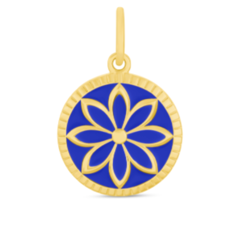 Lola Small Indigo Daisy All Gold pendant featuring floral designs in 24K gold-plated sterling silver with enamel inlay.  Available at Be Charmed.