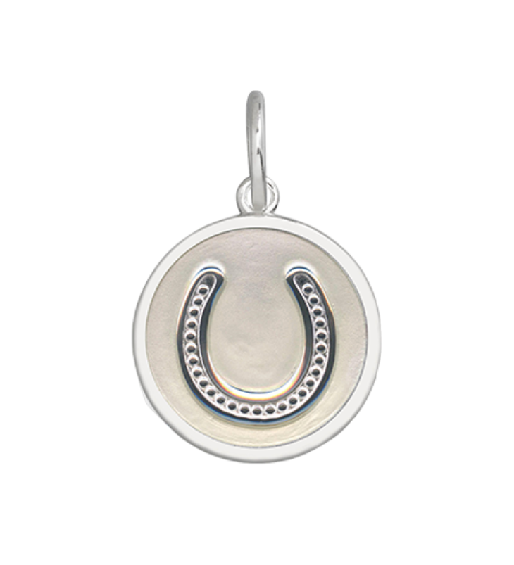 Ivory Lola Horseshoe silver pendant symbolizing luck and protection, meaningful lucky charm jewelry gift for everyday wear, Available at Be Charmed