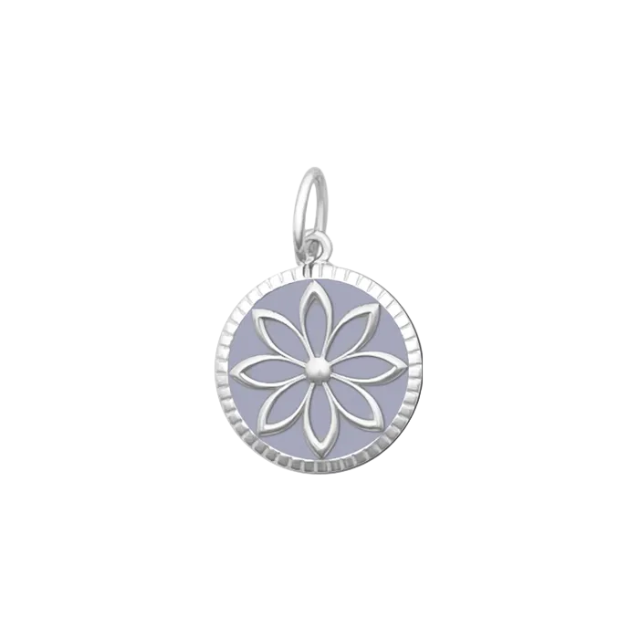 Lavender Lola silver daisy pendant necklace featuring a delicate floral design, perfect for everyday wear, layering, and meaningful gifting. Available at Be Charmed