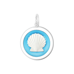 A sterling silver Lola pendant with a light blue enamel inlay in the shape of a seashell. Available at Be Charmed
