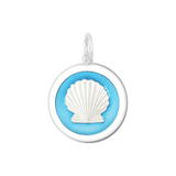 A sterling silver Lola pendant with a light blue enamel inlay in the shape of a seashell. Available at Be Charmed
