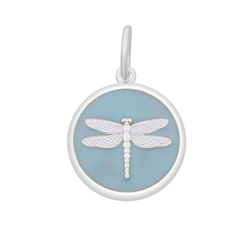 Pale Blue Lola Dragonfly pendant symbolizing transformation freedom and adaptability, meaningful nature-inspired charm jewelry gift, Available at Be Charmed