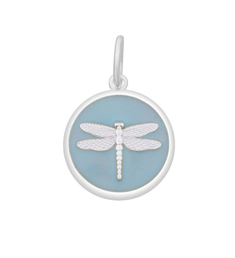 Pale Blue Lola Dragonfly pendant symbolizing transformation freedom and adaptability, meaningful nature-inspired charm jewelry gift, Available at Be Charmed