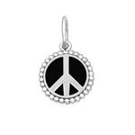 Black Lola silver peace sign pendant necklace with classic symbolic design, meaningful everyday jewelry, Available at Be Charmed