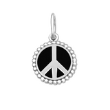 Black Lola silver peace sign pendant necklace with classic symbolic design, meaningful everyday jewelry, Available at Be Charmed