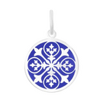 Decorative Indigo lola pendant with pattern on a white background. Available at Be Charmed