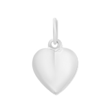 A Lola silver pendant in the shape of a puffy heart, with a loop on top for attachment. Available at Be Charmed