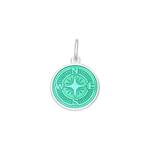 A sterling silver pendant with a blue enamel inlay designed to resemble a compass. Available at Be Charmed