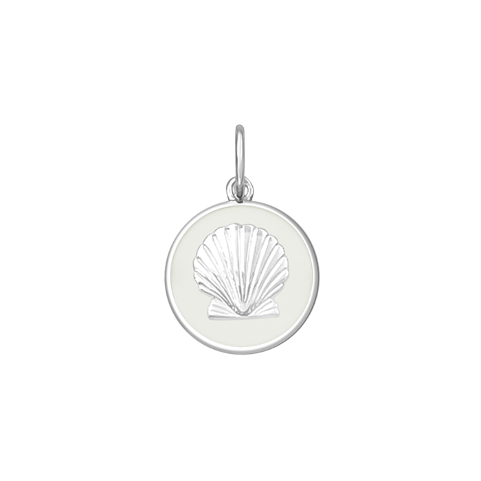 A sterling silver Lola pendant with an alpine white  enamel inlay in the shape of a seashell. Available at Be Charmed