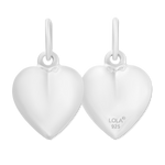 Lola Silver Puffy Heart pictured front and back. Available at Be Charmed