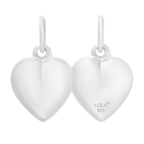 Lola Silver Puffy Heart pictured front and back. Available at Be Charmed