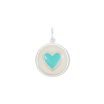 A Lola heart-shaped pendant with a Turquoise and white color scheme. Available at Be Charmed