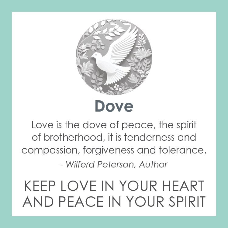 Product card for Lola silver dove pendant necklace with symbolic dove design, elegant everyday jewelry, Available at Be Charmed