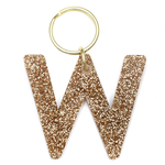 Lucky Feather Initial W Keychain featuring glittery acrylic letter charm with gold-tone hardware, personalized for each letter. Available at Be Charmed.