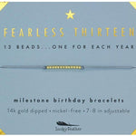 Lucky Feather Fearless Thirteen Milestone Birthday Bracelet with adjustable band and celebratory design, perfect for turning 13 – Available at Be Charmed