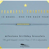 Lucky Feather Fearless Thirteen Milestone Birthday Bracelet with adjustable band and celebratory design, perfect for turning 13 – Available at Be Charmed