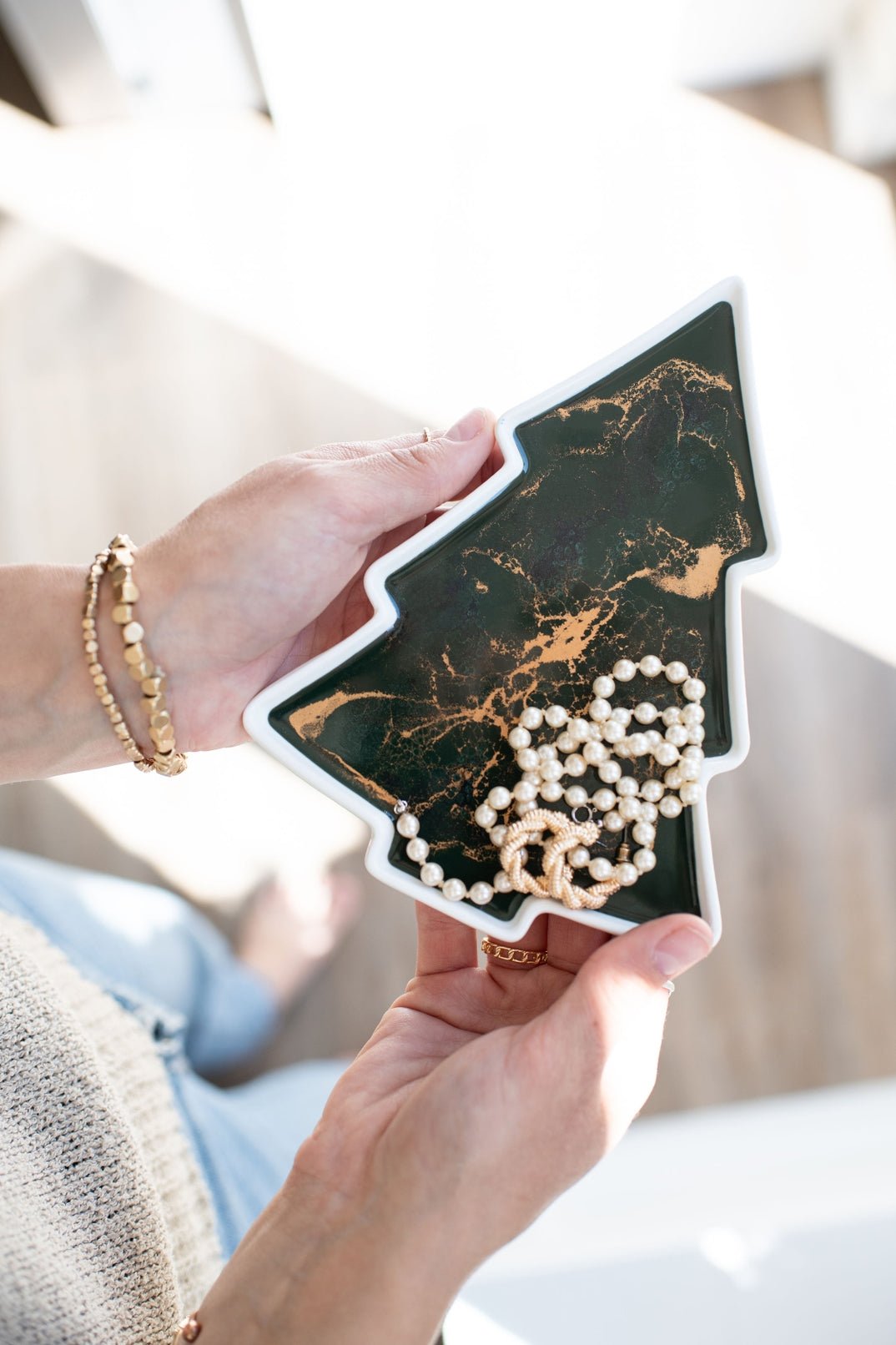 Lynn & Liana Christmas Tree Ceramic Tray in Jade – festive ceramic serveware for the holidays, available at Be Charmed