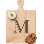 Maple Leaf 9x6 Initial Board M with Spreader. Personalized wooden serving board with monogram design. Perfect gift. Available at Be Charmed.