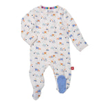 Magnetic Me Can You Dig It Footie – Organic cotton baby pajamas with magnetic closures and playful design, available at Be Charmed.