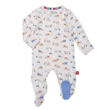 Magnetic Me Can You Dig It Footie – Organic cotton baby pajamas with magnetic closures and playful design, available at Be Charmed.