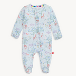 Magnetic Me baby footie in Love You Deerly print featuring woodland deer and hearts. Soft modal fabric with magnetic closures. Available at Be Charmed.