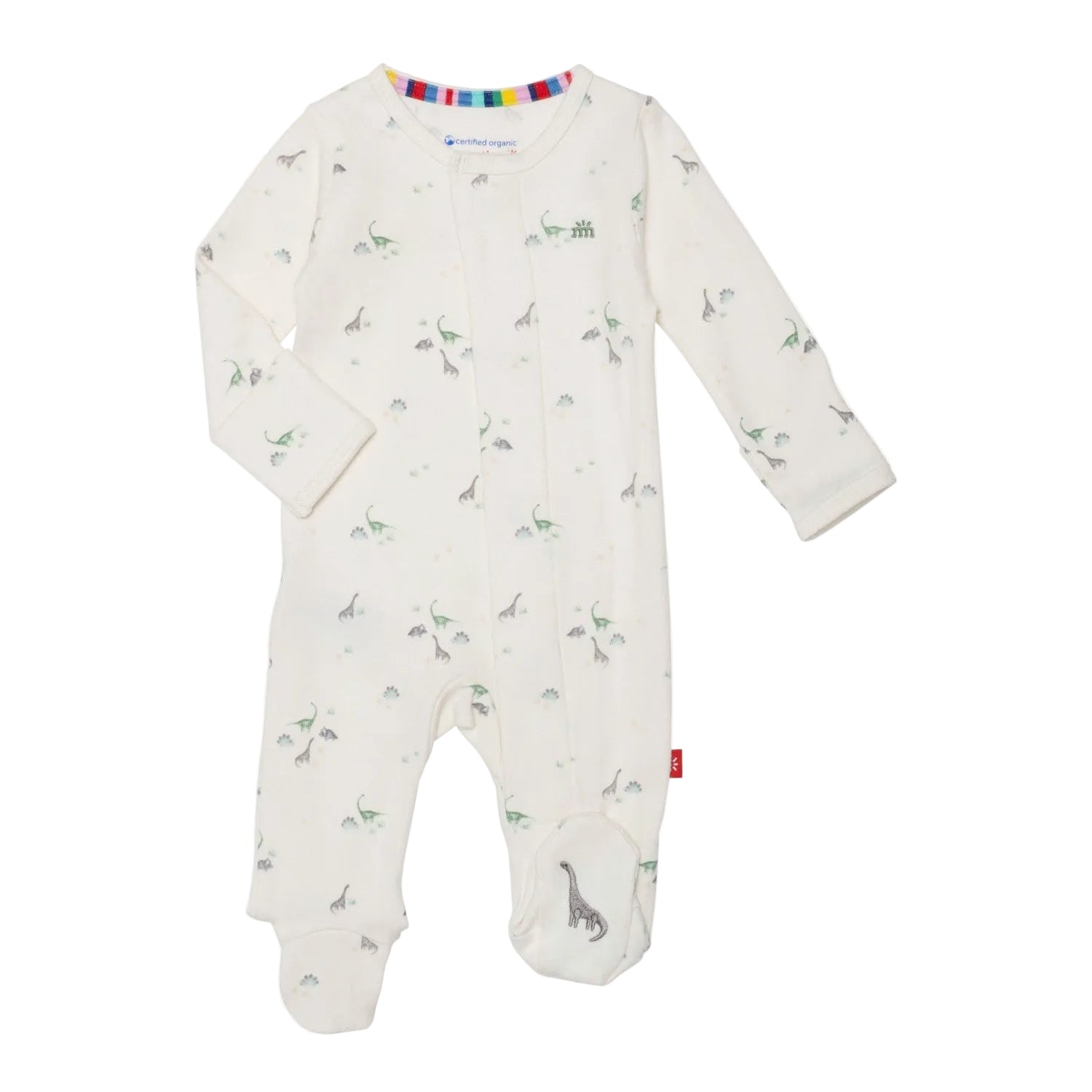 Magnetic Me baby footie in the Tiny Diny print, available at Be Charmed.
