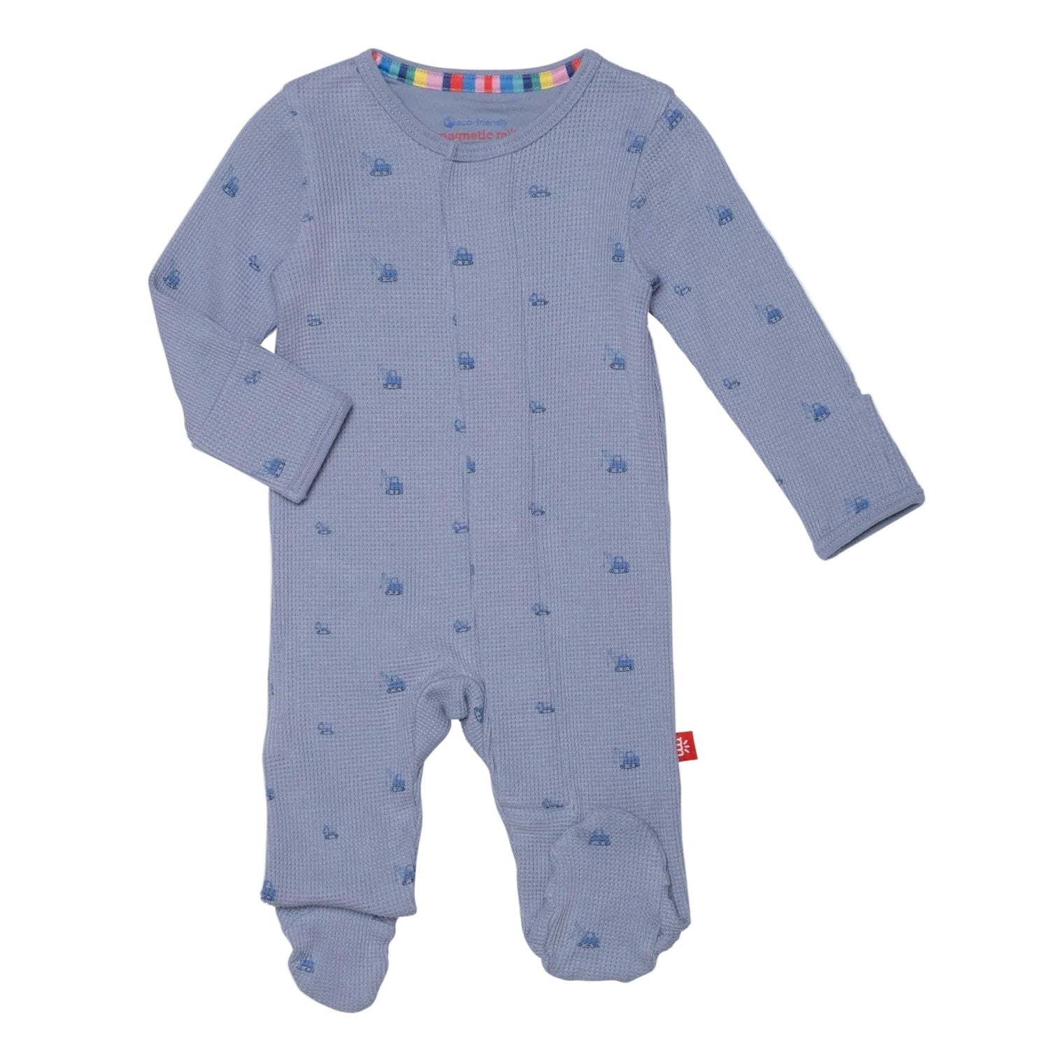 Magnetic Me waffle fabric footie in Soft Slate, available at Be Charmed.