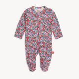 Magnetic Me Floral patterned baby footie on a white background. Available at Be Charmed
